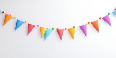 Colorful paper bunting decoration hanging on a wall for a festive celebration or party event indoors photo