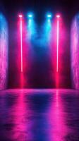 Vibrant neon lights create a captivating atmosphere in a modern urban space during evening hours photo