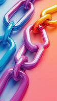 Colorful plastic chains intertwined against a vibrant gradient background showcasing design and texture photo