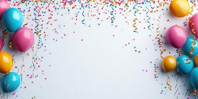 Colorful balloons and confetti create a festive atmosphere for celebrations and special occasions photo