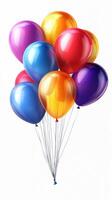 Colorful helium balloons floating together during a festive celebration in bright cheerful sunlight photo