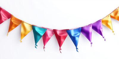 Colorful triangular party flags adorn a festive atmosphere for a celebration or event photo