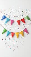 Colorful party decorations with vibrant bunting and confetti in celebration setting photo