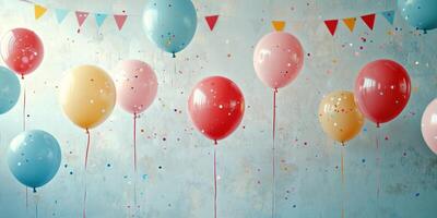 Festive balloons and colorful decorations create a cheerful atmosphere for a celebration in a bright room photo