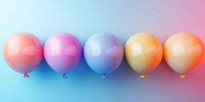 Colorful balloons in a row against a soft gradient background create a cheerful and festive atmosphere for celebrations photo