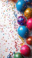 Colorful balloons and confetti create a festive atmosphere for a joyful celebration photo