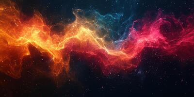 Colorful cosmic clouds create a vibrant celestial landscape filled with starry details at the edge of a distant galaxy photo