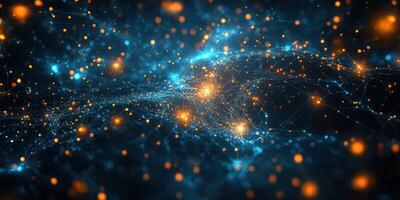 Abstract representation of interconnected networks with glowing nodes and vibrant colors photo