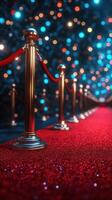 Red carpet event creates a glamorous ambiance with sparkling lights and velvet ropes photo