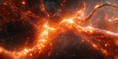 Dynamic swirl of fiery energy in a cosmic environment illuminated by glowing particles photo
