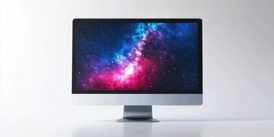 Vibrant galaxy design displayed on a modern desktop computer showcasing deep space visuals photo