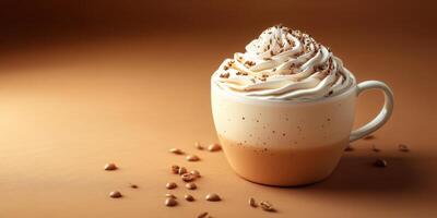 Delicious whipped coffee topped with chocolate shavings in a cozy setting photo