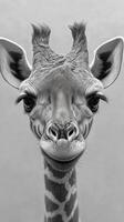 Giraffe close-up in monochrome captures the beauty and unique features of this majestic animal in a serene setting photo