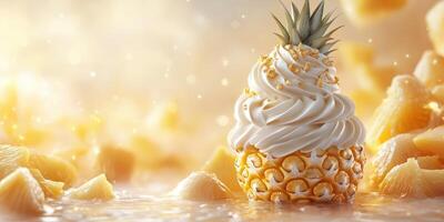 Delightful dessert featuring pineapple-inspired soft serve with tropical toppings on a sunny day photo