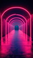 Illuminated tunnel with pink neon lights creating an atmospheric corridor at night photo