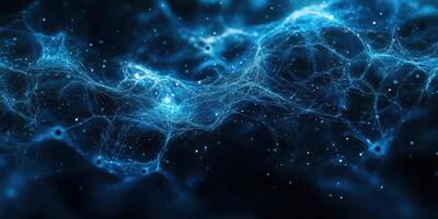 Abstract blue network with glowing particles illustrating digital connections and technology photo