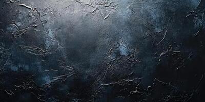 Dark textured surface with intricate patterns and shadows reflecting light in a moody ambiance photo