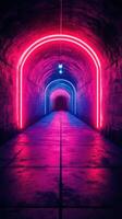 Vibrant neon lights illuminate a dark tunnel creating an inviting atmosphere in an urban setting at night photo