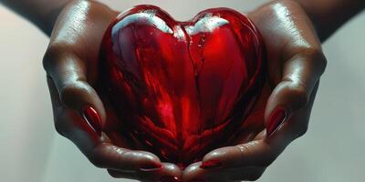 Hearts symbolizing love and passion held gently in hands for display and appreciation during a heartfelt moment photo