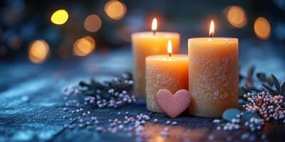 Warm candlelight creates a cozy atmosphere with decorative elements for a relaxing evening photo