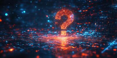 Colorful abstract question mark shining in a digital landscape photo