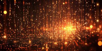 Captivating display of glowing lights and particles creating a magical atmosphere in a dark environment photo
