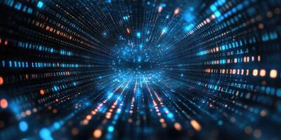Dynamic visualization of data streaming through a virtual tunnel representing fast information transmission photo