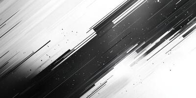 Dynamic black and white abstract design with diagonal lines and speckles conveying movement and energy photo