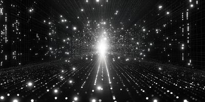 Visual representation of dynamic particles radiating from a center in a futuristic digital space photo