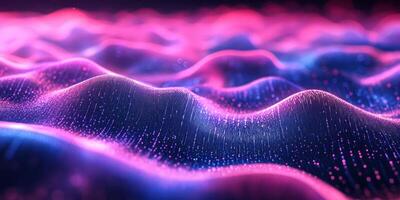 Colorful waves of light create a mesmerizing abstract landscape in a digital environment during nighttime photo