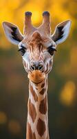 Giraffe stands majestically against a warm blurred background during golden hour photo