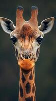 Majestic giraffe standing gracefully against a blurred earthy background in a wildlife setting during the golden hour photo