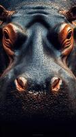 Close-up view of a hippo's face highlighting its unique features and textures in a natural habitat setting photo