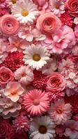 Vibrant flower arrangement featuring pink and white blooms in intricate design photo