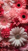 Colorful display of assorted flowers arranged in a vibrant pattern suitable for decoration and design photo