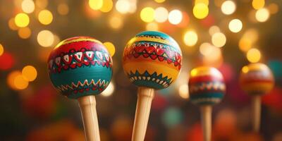 Colorful maracas stand out against a backdrop of festive lights during a vibrant celebration photo