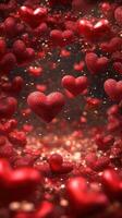 Sparkling red hearts create a romantic atmosphere in a soft glowing setting filled with glitter and warmth photo