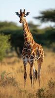 Majestic giraffe standing gracefully in the golden grasslands during a serene afternoon in the savannah photo