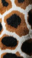 Close-up view of a giraffe's unique fur patterns in natural habitat showcasing orange and black spots photo
