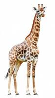 Giraffe stands tall in a natural pose against a minimal background during a sunny day photo