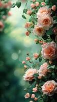 Beautiful arrangement of pink roses and buds against a blurred green background in a serene garden setting during daytime photo