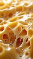 Detailed view of textured cheese showcasing holes and creamy surface in natural light photo