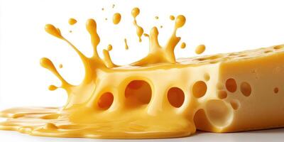 Cheese melting and splashing in an artistic display of texture and color in a kitchen setting photo