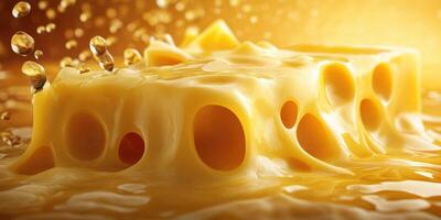 Melting cheese creating a deliciously gooey texture in warm sunlight photo