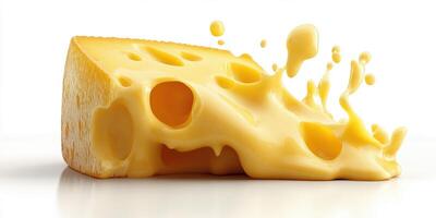 Cheese slice melting on a white surface with smooth, creamy texture and holes showcasing delicious dairy photo