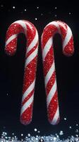 Candy canes decorated with snowflakes against a dark background create a festive holiday atmosphere photo