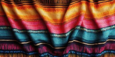 Colorful woven textile showcasing vibrant patterns in rich hues and textures reflecting traditional craftsmanship photo