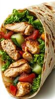 Delicious chicken wrap filled with fresh vegetables, perfect for a quick meal on the go photo