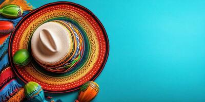 Vibrant sombrero and colorful maracas create a festive atmosphere for a cultural celebration photo
