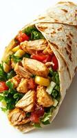 Freshly made chicken wrap with vibrant vegetables and herbs for a delicious meal option photo